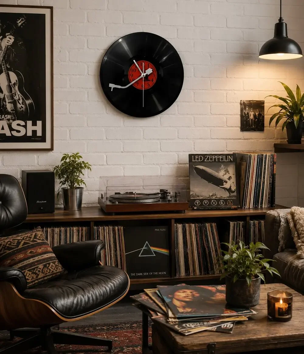BLACK Vinyl Record Clock - 11.8